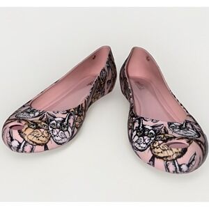 Melissa Ultragirl Pink Cat Butterfly Peep Toe Jelly Ballet Flats Size 5